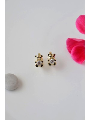 Sacce Scarves & Accessories Zirkon Taşlı Ayıcıklı Çocuk Küpesi Halka Model Altın Rengi