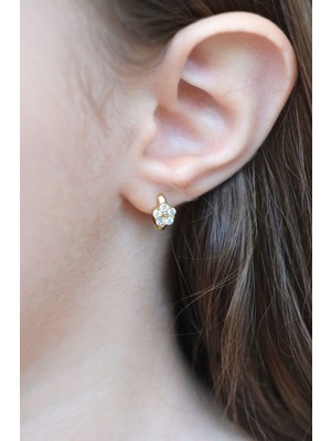 Sacce Scarves & Accessories Zirkon Taşlı Çiçekli Çocuk Küpesi Halka Model Altın Rengi