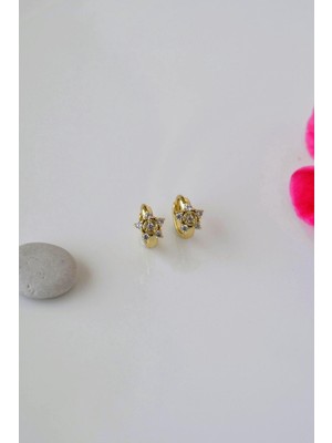 Sacce Scarves & Accessories Zirkon Taşlı Yıldız Çiçek Çocuk Küpesi Halka Model Altın Rengi