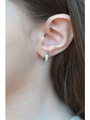 Sacce Scarves & Accessories Zirkon Taşlı Çocuk Küpesi Halka Model Gümüş Rengi