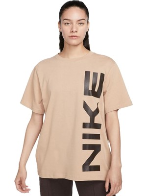 Nike Air Sportswear Tee Loose Ft Kadın Büyük Beden %100 Pamuk Tişört Açık Kahve
