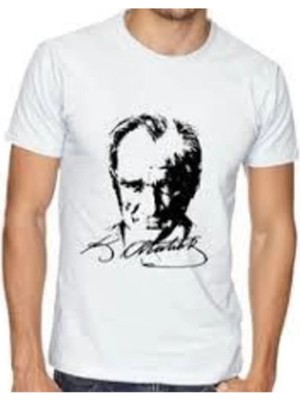 Salar Ticaret Unısex Atatürk Baskılı Beyaz Kısa Kollu T-Shirt