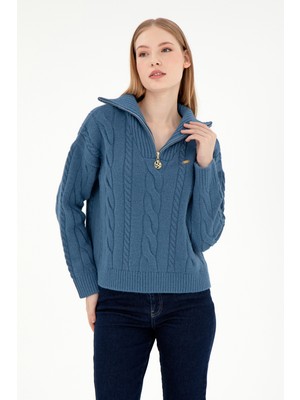 U.S. Polo Assn. Kadın Koyu Mavi V Yaka Kazak 50297118-VR032