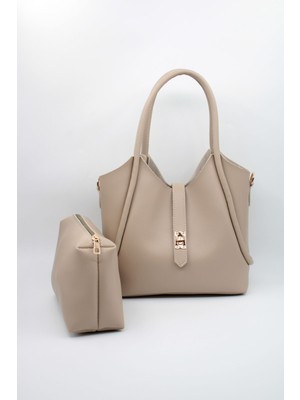 Lasso Kadın Bej Iç Çantalı Retro El ve Omuz Çantası