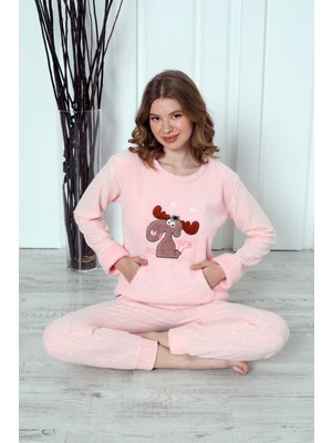 Fwn 04-3301 Peluş Welsoft Polar Kışlık Yumoş Geyikli Kadın Pijama Takımı