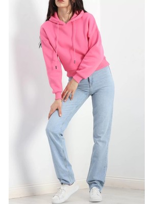 3 Iplik Kapşonlu Crop Sweat Pembe - 20959.1878.