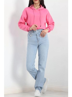 3 Iplik Kapşonlu Crop Sweat Pembe - 20959.1878.