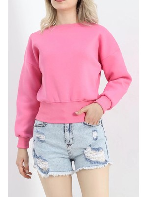 Bisiklet Yaka 3 Iplik Crop Sweat Pembe - 20968.1878.