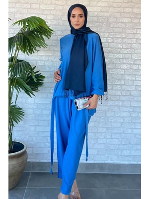 Julude Kadın Etek Ucu Büzgülü Tunik Pantolon Soğuk İplik İkili Takım P-00012680