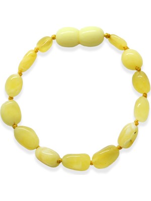 Tesbihname Sarı-Beyaz Renk Doğal Damla Kehribar Bebek Bileklik