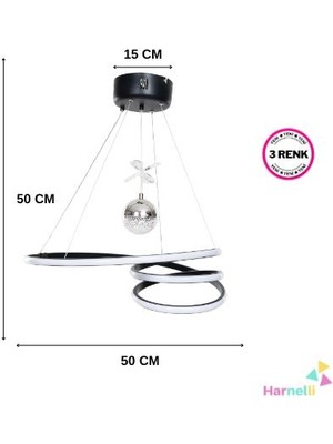 Harnelli 3 Renk Yanabilen Şeker Camlı Modern Ledli Avize