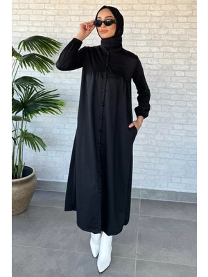 Julude Boydan Düğmeli Cepli Tesettür Elbise