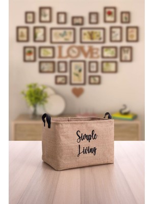 Rope Home Jüt Orta Boy Simple Living Baskılı Düzenleyici Saklama Sepeti Set 30 x 22 x 18