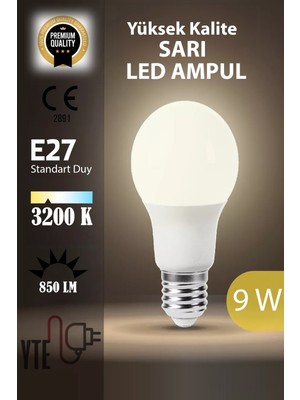 YTE 3200 K E 27 Sarı LED Ampul 9 W Yüksek Kalite Göz Yormayan Ampul