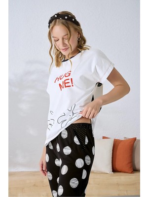 Dream Fashion Pamuk Baskılı Puantiye Desenli Pijama Takım