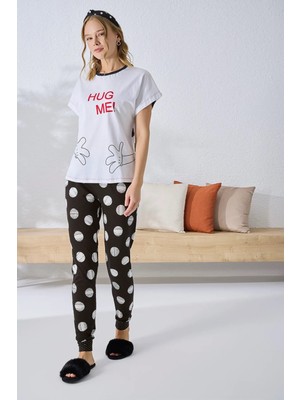 Dream Fashion Pamuk Baskılı Puantiye Desenli Pijama Takım