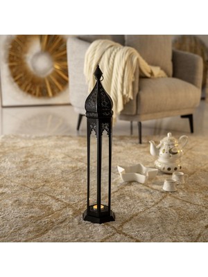 The Home Chloe Siyah Metal ve Cam Fas Feneri 59  cm , Modern Dekoratif Tasarım