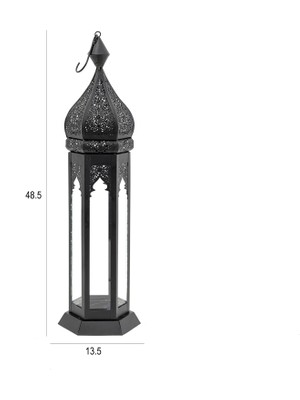 The Home Chloe Siyah Metal ve Cam Fas Feneri 48.5  cm , Modern Tasarım