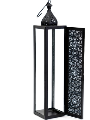 The Home Chloe Siyah Metal Kesim Işlemeli Fener 39  cm , Modern Tasarım