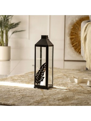 The Home Chloe Siyah Metal Kesim Desenli Fener 43  cm , Modern Tasarım