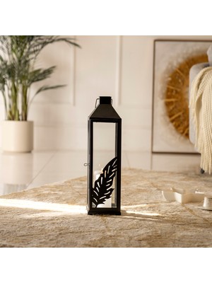 The Home Chloe Siyah Metal Kesim Desenli Fener 43  cm , Modern Tasarım