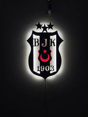 Ledli Işıklı Beşiktaş Bjk Duvar Tablosu, Dekoratif Tablo Led, Bjk Logo