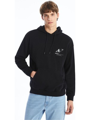 Uzun Kollu Baskili Kalin Erkek Kalin Hoodie - W4DQ80Z8