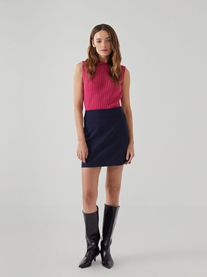 Lcwk Beli Fermuarlı Krep Kadın Mini Etek