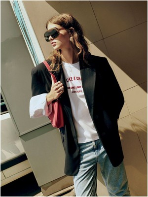 Lcwk Çizgili Oversize Kadın Blazer Ceket