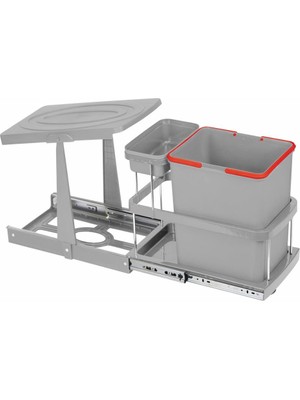 Geseus Çelik Ayna Teleskopik Raylı Dolap Içi Çöp Kovası+Poşetlik 16+1 Litre