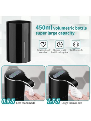 2x Köpük Sabunluk Otomatik - Fotoselli Sabunluk USB Şarj Edilebilir Elektrikli Sabunluk 450ML Siyah (Yurt Dışından)