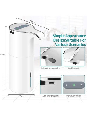 2x Sabunluk Otomatik - Fotoselli USB Şarj Edilebilir Elektrikli Köpük Sabunluk Ayarlanabilir Su Geçirmez 450 ml Beyaz (Yurt Dışından)