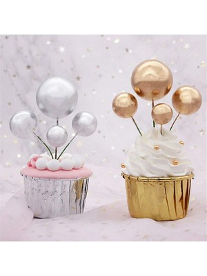 40 Adet Kek Toppers Mini Altın Top Cupcake Toppers Kek Süslemeleri Doğum Günü Düğün Parti Için Kek Dekorasyon Malzemeleri (Yurt Dışından)