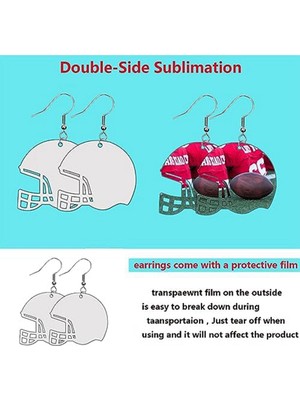 Sunshinee 48 Adet Süblimasyon Küpe Boşlukları Toplu Mdf Süblimasyon Futbol Küpe Küpe Kancaları ile Çift Taraflı (Kask) (Yurt Dışından)