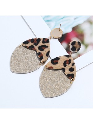 Sunshinee Moda Retro Takı Leopar Baskı Deri Pendientes Küpe Geometrik Abartılı Uzun Dangle Küpe Kadınlar Için Koyu Gri (Yurt Dışından)