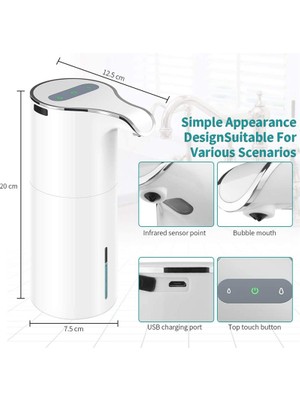 Sabunluk Otomatik - Fotoselli USB Şarjlı Elektrikli Köpük Sabunluk Ayarlanabilir Su Geçirmez 450 ml Beyaz (Yurt Dışından)