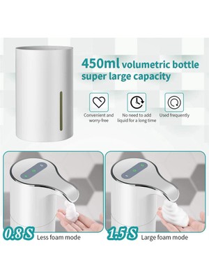 Sabunluk Otomatik - Fotoselli USB Şarjlı Elektrikli Köpük Sabunluk Ayarlanabilir Su Geçirmez 450 ml Beyaz (Yurt Dışından)