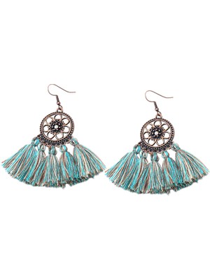 Sunshinee Vintage Boho Etnik Yuvarlak Dangle Bildirimi Fringe Damla Küpe Kadınlar Için Düğün Parti Yıldönümü Takı Süsler Yeşil + Bronz (Yurt Dışından)