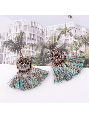 Sunshinee Vintage Boho Etnik Yuvarlak Dangle Bildirimi Fringe Damla Küpe Kadınlar Için Düğün Parti Yıldönümü Takı Süsler Yeşil + Bronz (Yurt Dışından)