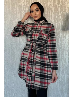 Julude Ekose Desenli Çift Cepli Tesettür Tunik