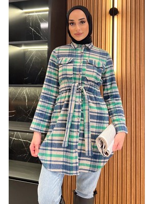 Julude Ekose Desenli Çift Cepli Tesettür Tunik