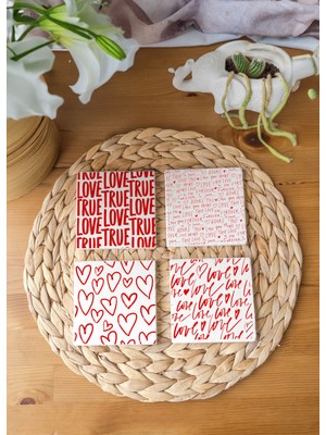 Aşk Temalı Bardak Altlığı, Sevgililer Günü Hediyesi -4'lü Set Doğal Taş