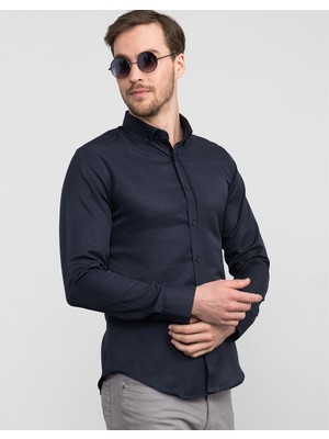 Tudors Slim Fit Lacivert Düz Erkek Gömlek