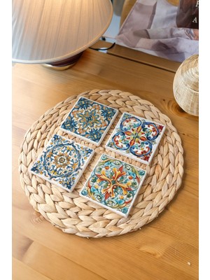 Otantik Tasarımlar  Dekoratif Taş Bardak Altlığı Italyan Mermeri Deseni- 4'lü Seti