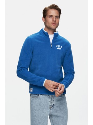 Ucla Corning Mavi Yarım Fermuarlı Nakışlı Polar Erkek Sweatshirt