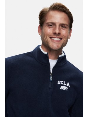 Ucla Corning Koyu Lacivert Yarım Fermuarlı Nakışlı Polar Erkek Sweatshirt