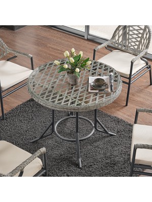 EVDEMO Bistro 4 Kişilik  Rattan Örgü Bahçe Balkon Oturma Seti Cam Sehpalı
