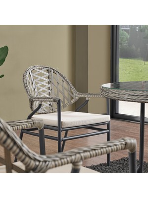 EVDEMO Bistro 4 Kişilik  Rattan Örgü Bahçe Balkon Oturma Seti Cam Sehpalı