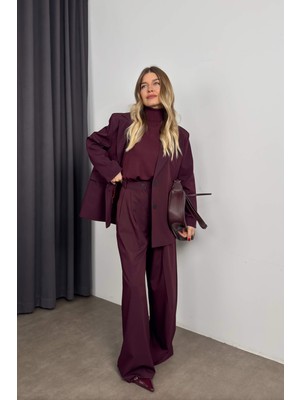 Sue Store Mürdüm Oversize Blazer Ceket Pantolon Takım