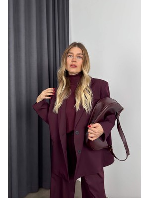 Sue Store Mürdüm Oversize Blazer Ceket Pantolon Takım